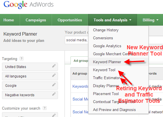 A screenshot of the Google Keyword Planner Tool describing how to open it