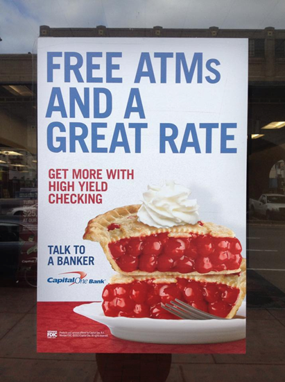 Capital One Bank Cherry Pie Ad Capital One Bank advertising featured two slices of cherry pie.