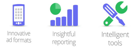 A screenshot showing the new Google AdWords features, innovative ad formats, insightful reporting and intelligent tools
