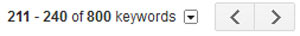 A screenshot showing 211-240 of 800 keywords toggle button