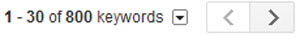 A screenshot showing 1-30 of 800 keywords toggle button
